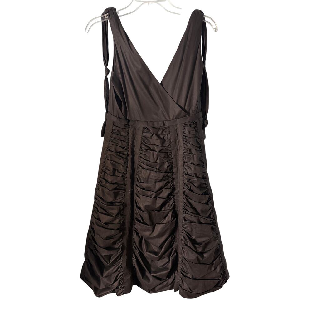Marc Jacobs Ruched Cotton Dress Size 10 Deep V Tie Shoulder Y2K Romantic LBD - Picture 4 of 7